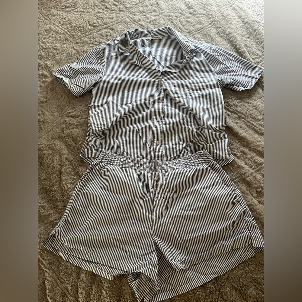 Abercrombie & Fitch Blue and White Striped Linen Sleepwear